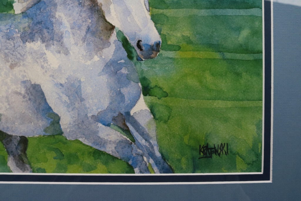 Outsider Folk Art Dapple-Gray Horse Portrait Watercolor by Ron Krajewski - 5