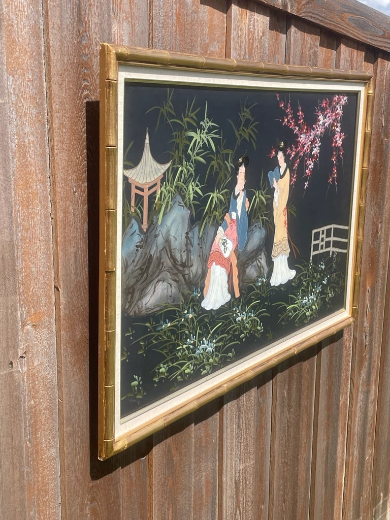 Signed Framed Original Asian Japanese Women Art Painting Japan Geisha Women - 3