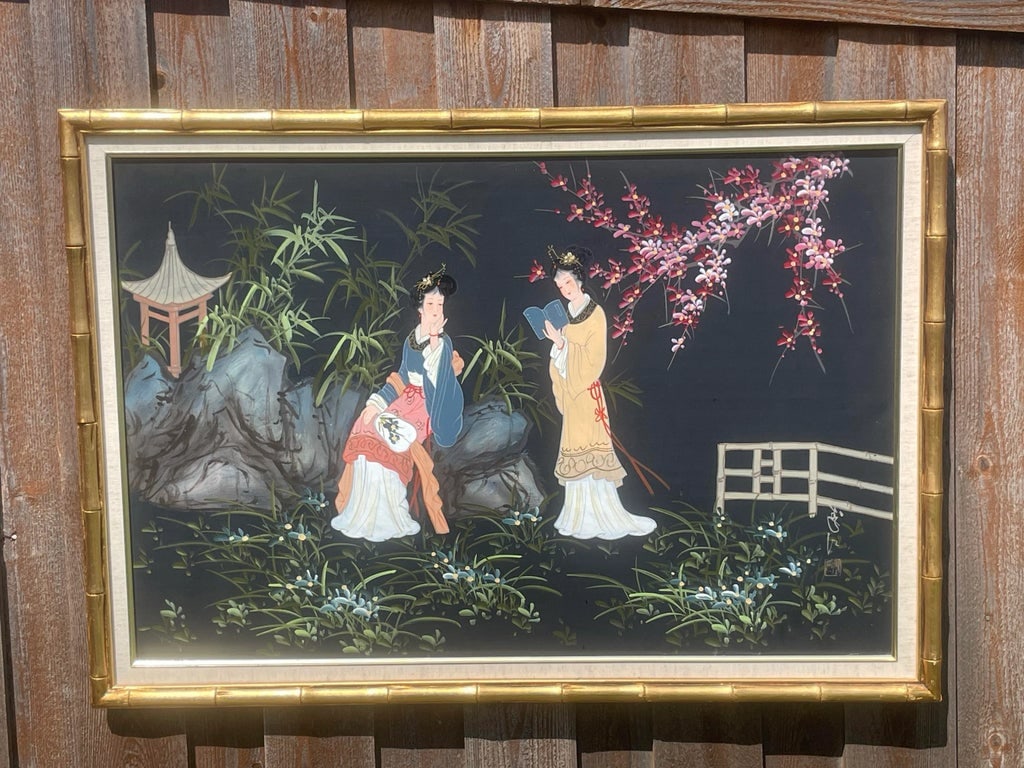 Signed Framed Original Asian Japanese Women Art Painting Japan Geisha Women - 5