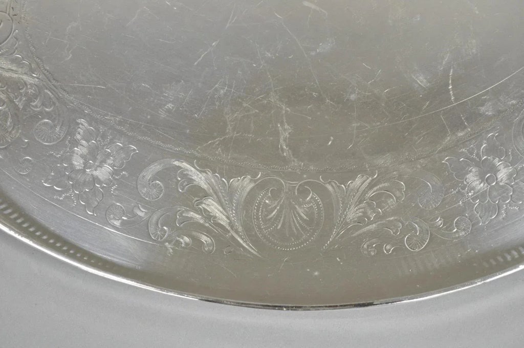 Antique English Sheffield Edwardian Silver Plated Oval Bar Tray With Gallery - 4