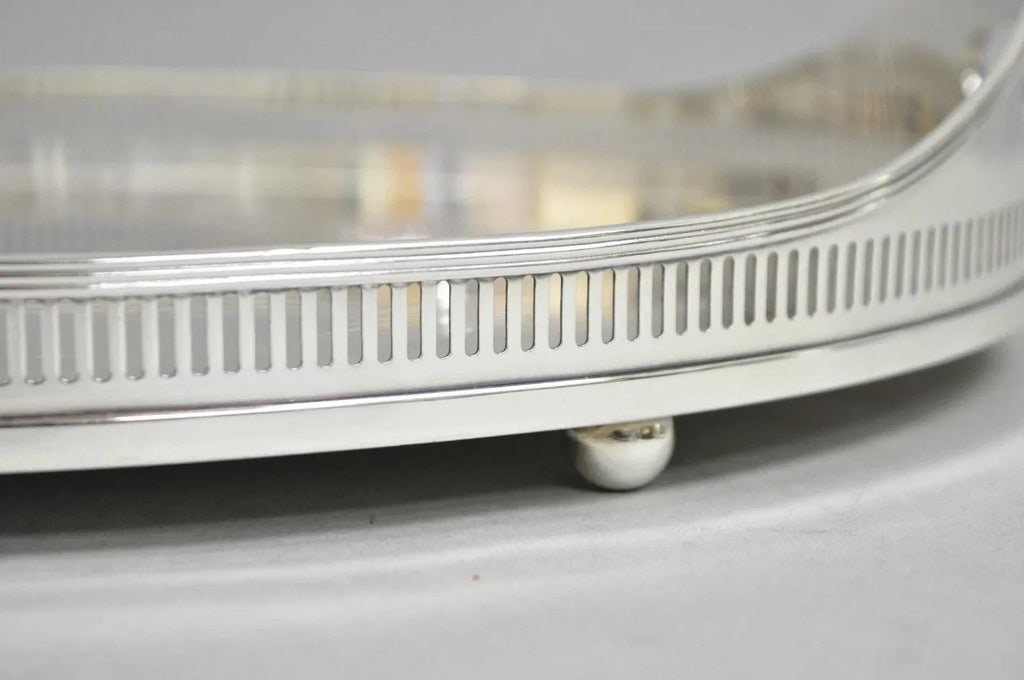 Antique English Sheffield Edwardian Silver Plated Oval Bar Tray With Gallery - 6