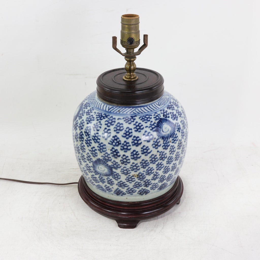 Antique Blue and White Porcelain Ginger Jar Table Lamp With Cobalt Floral and Medallion Motif - 2