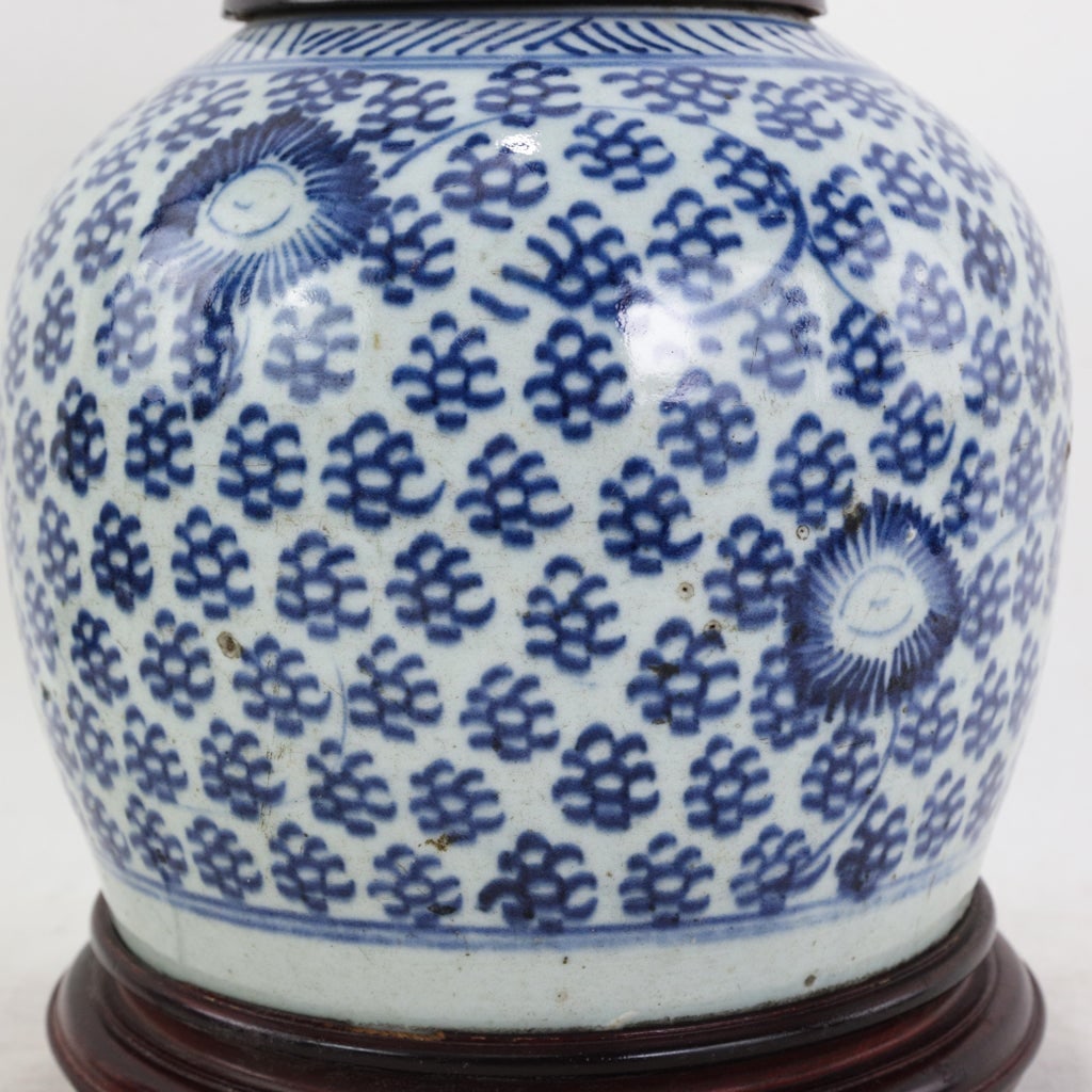 Antique Blue and White Porcelain Ginger Jar Table Lamp With Cobalt Floral and Medallion Motif - 6