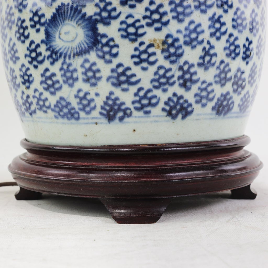 Antique Blue and White Porcelain Ginger Jar Table Lamp With Cobalt Floral and Medallion Motif - 7