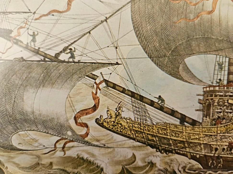 1980s British Maritime Museum Framed 17th Century Sovereign of the Seas War Ship John Payne 1637 Rep - 7
