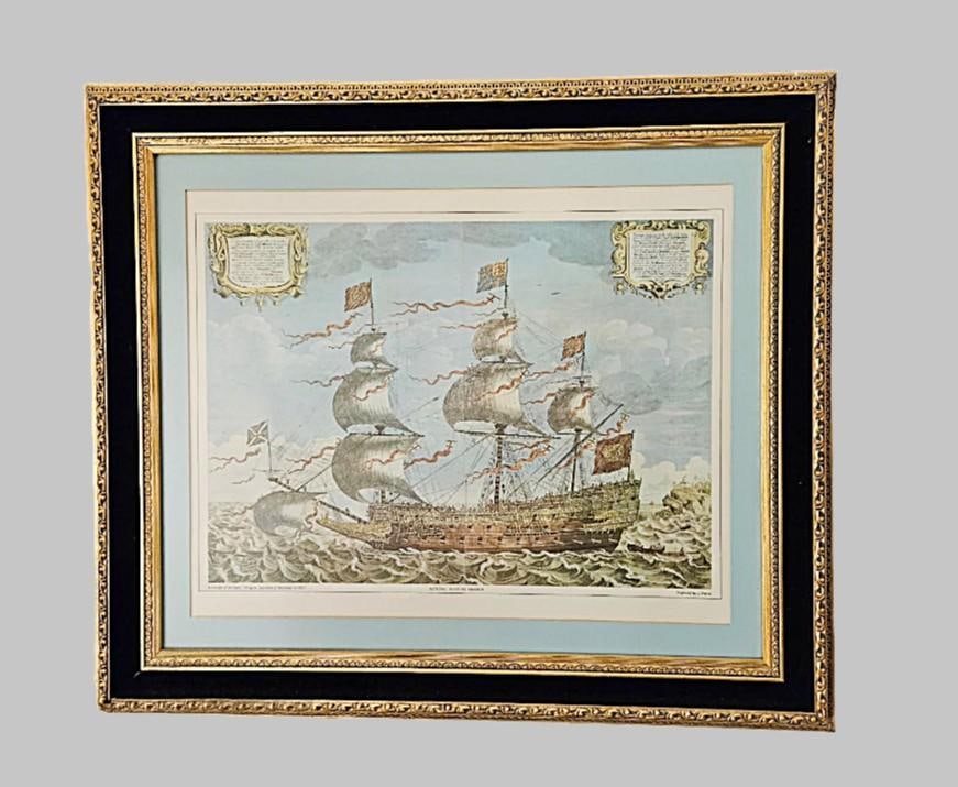 1980s British Maritime Museum Framed 17th Century Sovereign of the Seas War Ship John Payne 1637 Rep - 8
