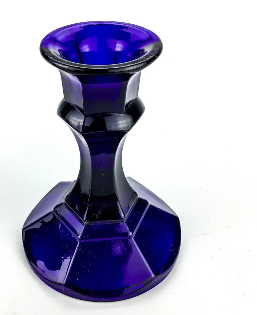 Cobalt Blue Glass Table Top Candle Holders - a Pair - 3