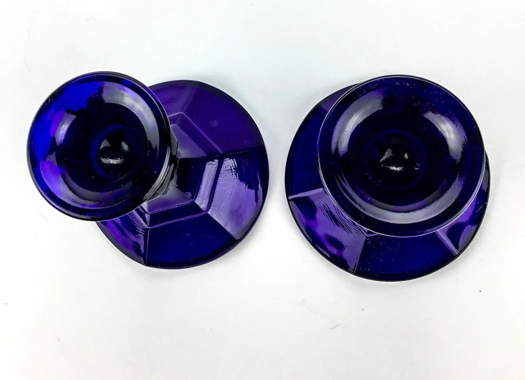 Cobalt Blue Glass Table Top Candle Holders - a Pair - 4