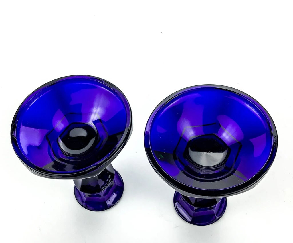 Cobalt Blue Glass Table Top Candle Holders - a Pair - 8