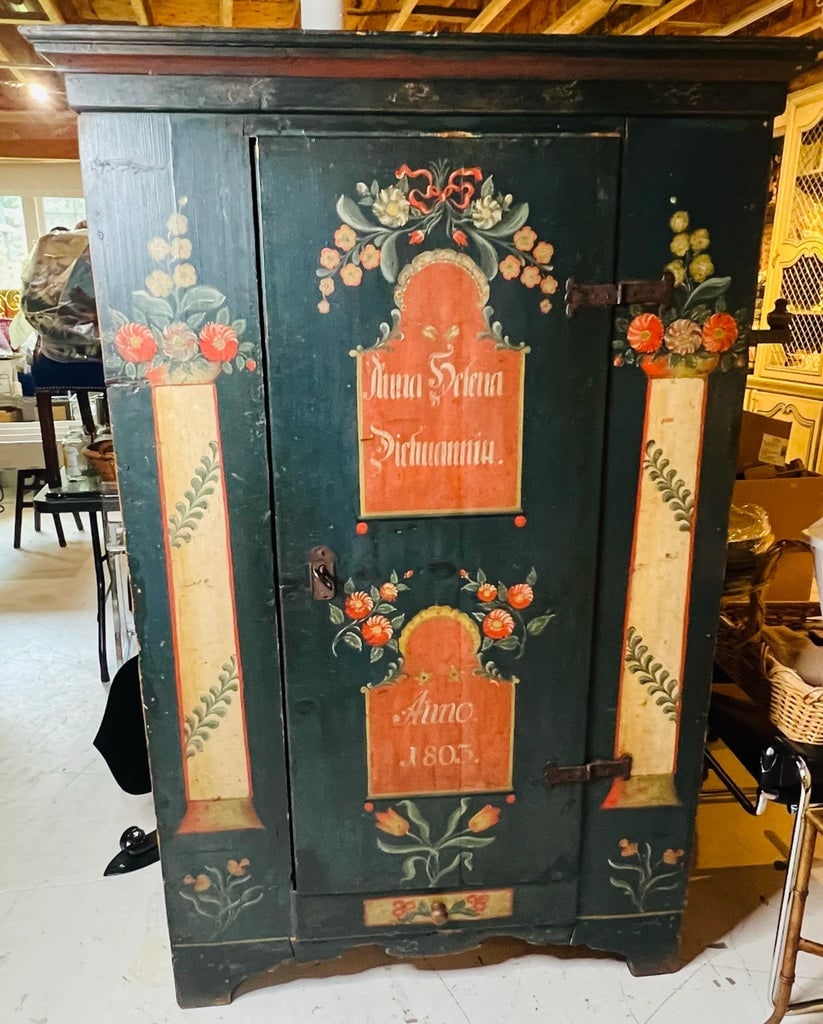 Antique Austrian Painted Cupboard Wardrobe Armoir - 2