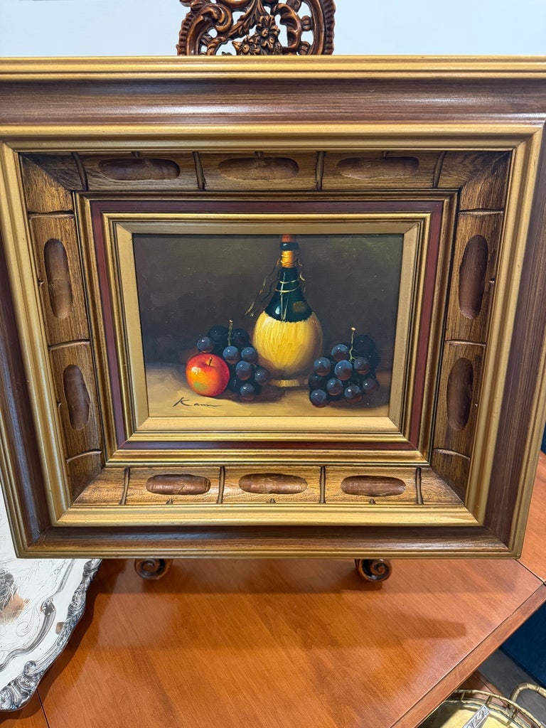 Pair of Mid-Century Still Life Oil Paintings Signed Kance in Carved Gilt Wooden Frames - 2