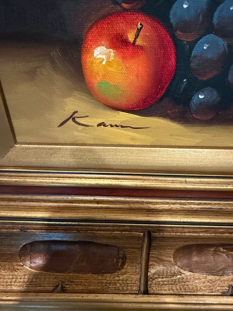 Pair of Mid-Century Still Life Oil Paintings Signed Kance in Carved Gilt Wooden Frames - 3