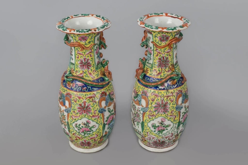 Chinese Export Canton Open Vases - a Pair - 2