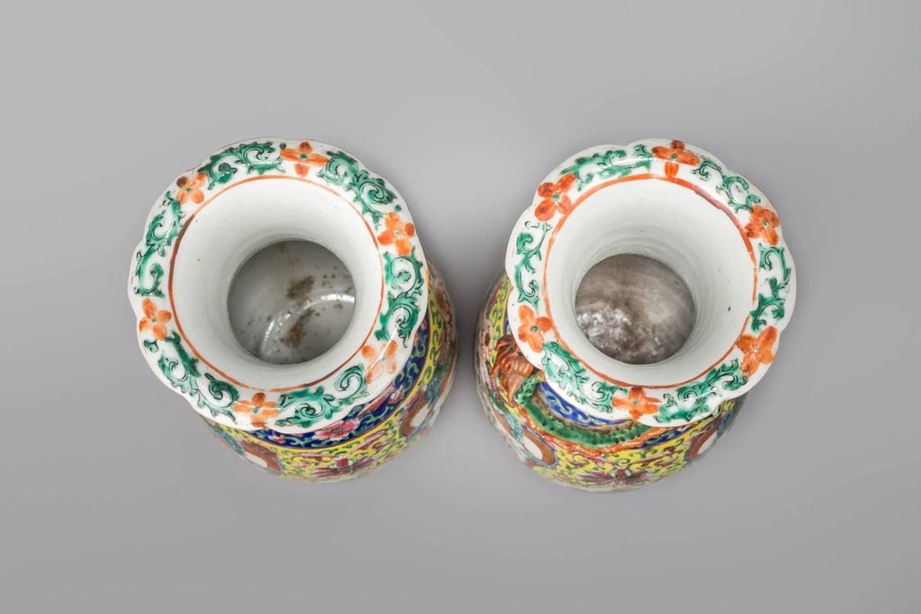 Chinese Export Canton Open Vases - a Pair - 6