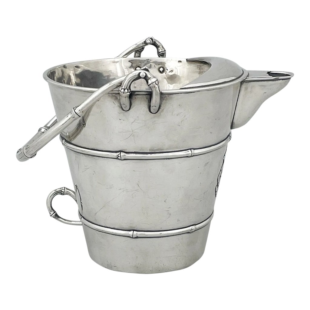 Japanese Sterling Silver Cocktail or Water Pitcher / Ice Bucket / Wine Cooler in the Shape of a Buck: After centuries of socioeconomic isolation, Japan reopened to international trade following a relentless campaign by aggressive Western countries at the end of the Meiji period (1868-1912). The old To