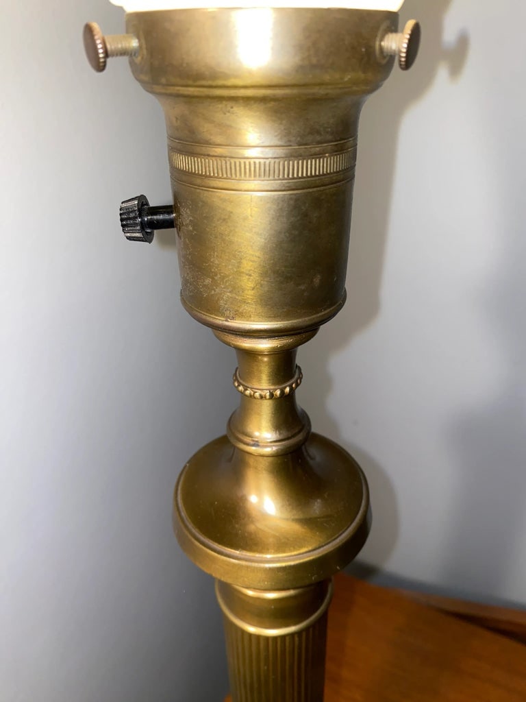 Pair of 1940s Obelisk Neoclassical Torchiere Lamps Marble Brass - 11