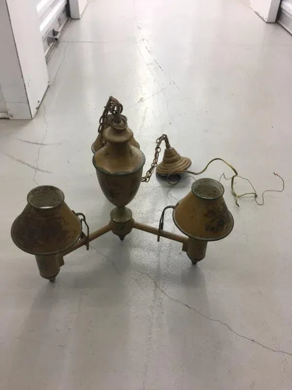 Early 20th Century Small Antique Tole Painted Chandelier - 2