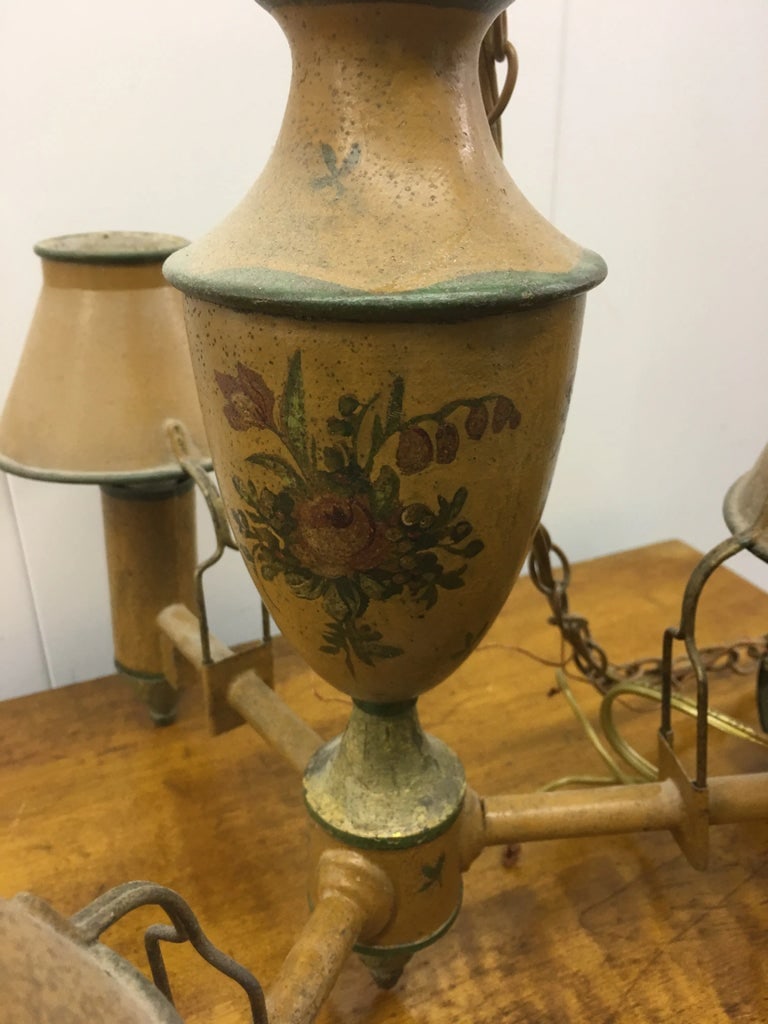 Early 20th Century Small Antique Tole Painted Chandelier - 5