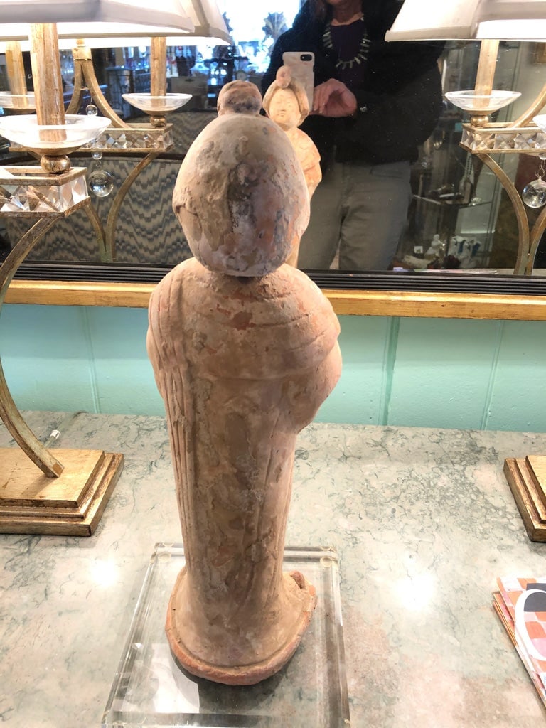 Terracotta Chinese Ancestor Sculpture on Lucite Base - 9