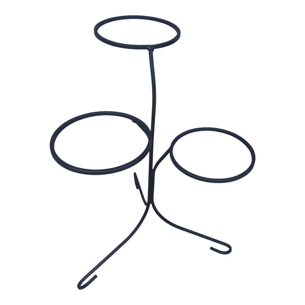 Mid Century Modern 3 Tier Wrought Iron Plant Stand: Beautifully restored, 3 tier, Wrought Iron, Vintage Plant Stand. Has brand new satin black paint and clear coated for extra protection. Each ring has a 10" diameter with the tallest at 32.75" tall. Th