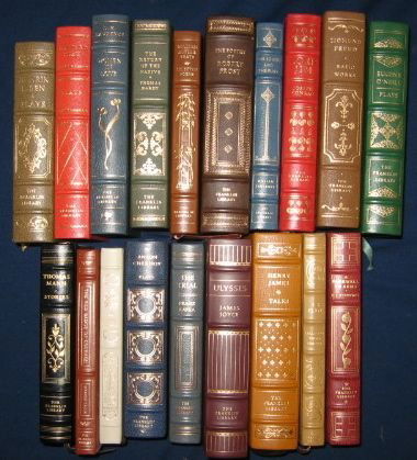 Franklin Library Books: Lot of 19 Franklin Library books. * The Trial by Franz Kafka * Ulysses by James Joyce * The Red Badge of Courage by Stephen Crane * Stories by Thomas Mann * The Great Gatsby by F. Scott Fitzgerald * T