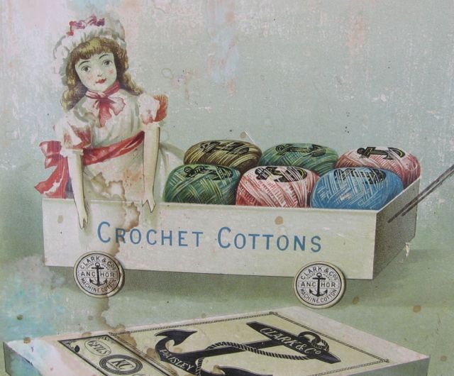 “Clark & Co’s Anchor Sewing Cottons” Printed Sign: Measures 18” x 22 1/2” (45.7 x 57.2 cm). Paper on card. Collection of Pat & Connie Kent, former operators of Granary Antiques, Fairfield, PEI.