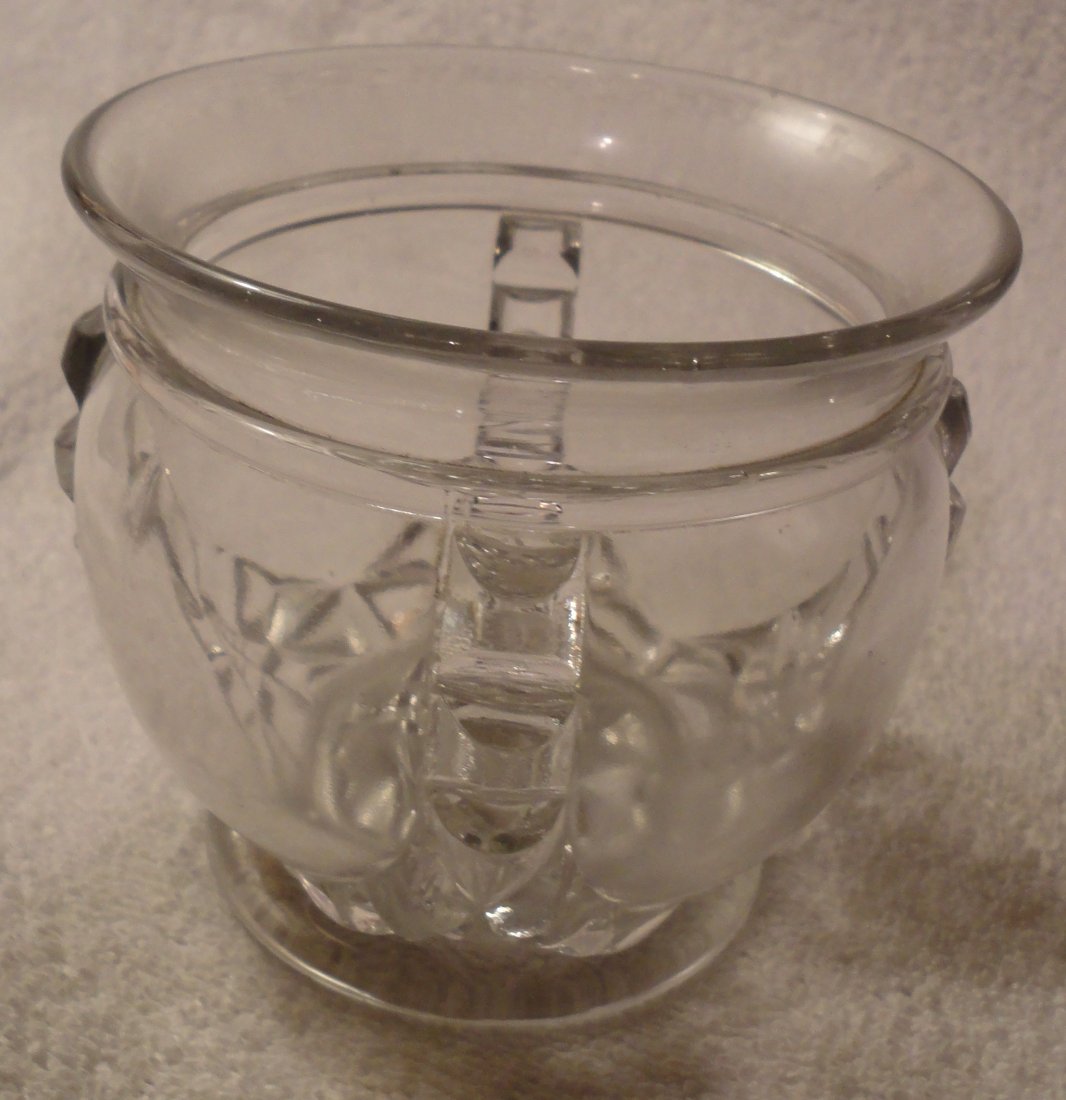 Nova Scotia Glass Spooner Crown or Pillar Pattern: Nova Scotia Glass, Spooner, Crown or Pillar Pattern. Measures 3 3/4” tall, by 3 3/4” in diameter (9.5 x 9.5 cm). Private collection of Pat and Connie Kent, operators of the Granary Antiques, forme