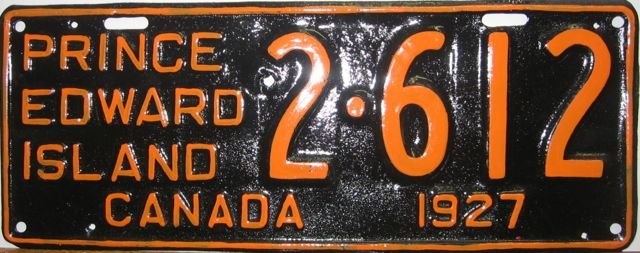 Prince Edward Island License Plate 1927: Prince Edward Island License Plate, 1927. Measure 5 1/2” tall, by 14” wide.
