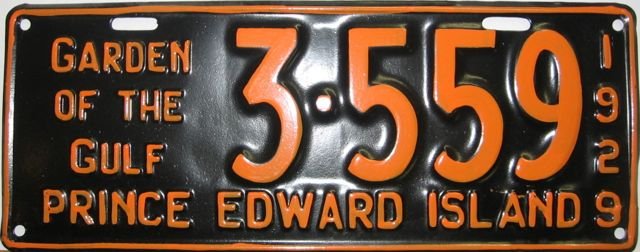 Prince Edward Island License Plate 1929: Prince Edward Island License Plate, 1929. Measure 5 1/2” tall, by 14” wide.