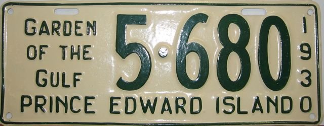Prince Edward Island License Plate 1930: Prince Edward Island License Plate, 1930. Measure 5 1/2” tall, by 14” wide.