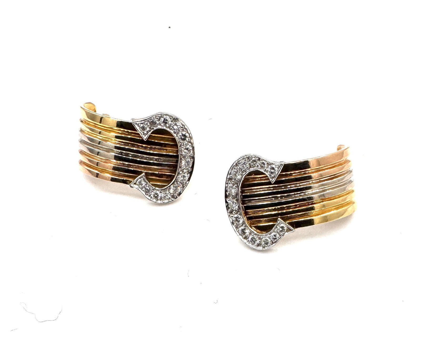 A PAIR OF DIAMOND "C" MOTIF EARRINGS A PAIR OF DIAMOND "C" MOTIF EARRINGS (1 of 3)