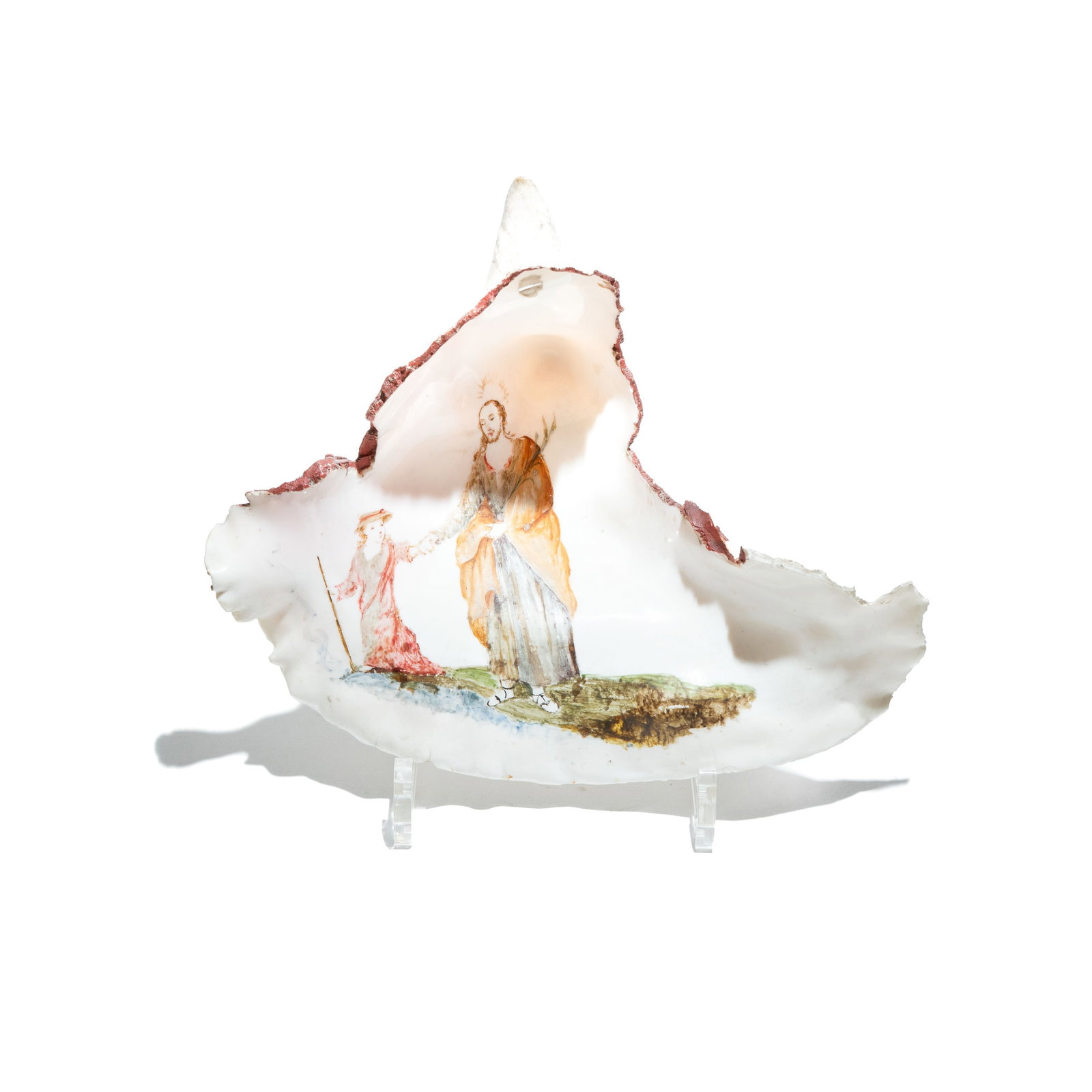 A Devotional Conch Shell depicting Saint Christopher guiding the Christ Child across water Probably (1 of 3)