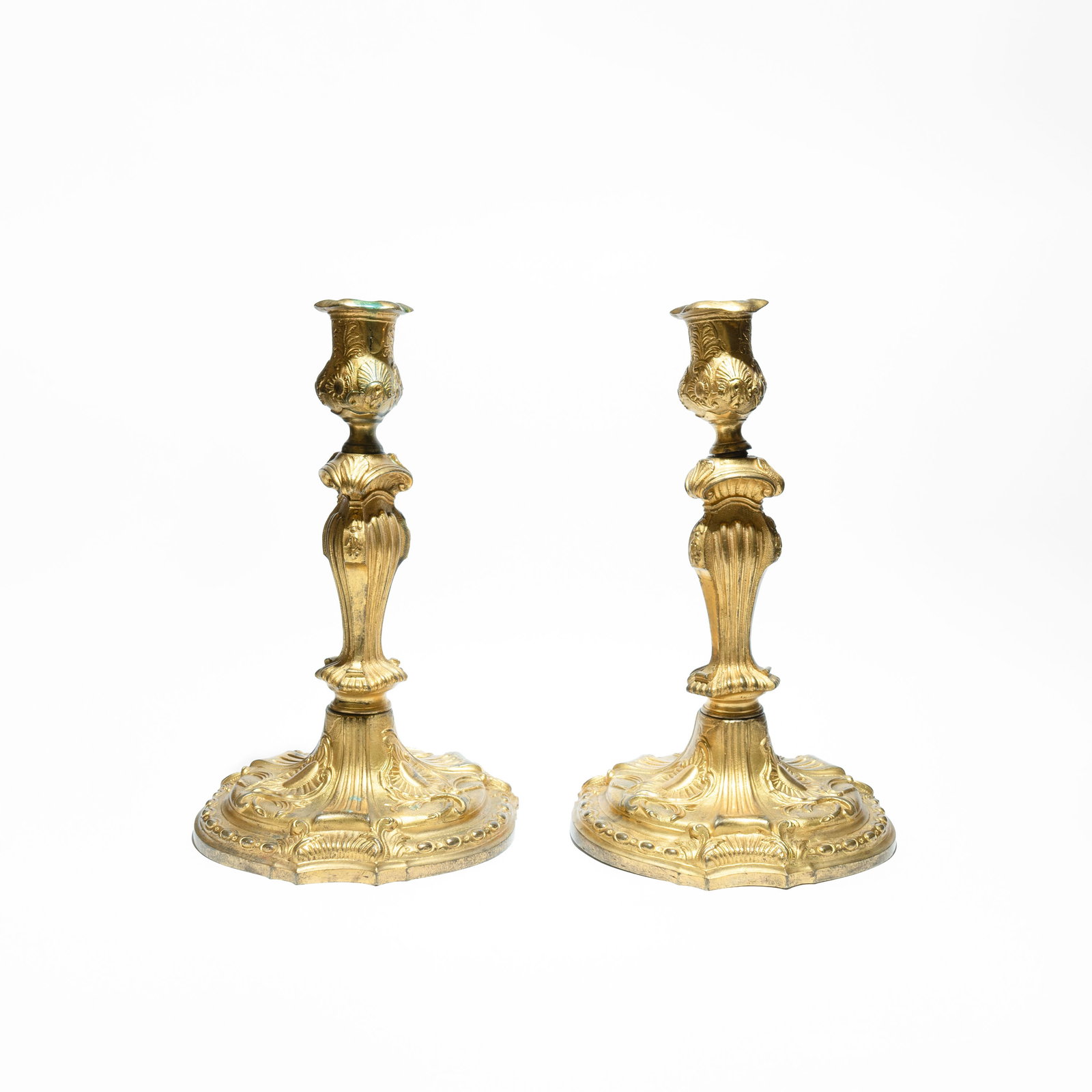 Pair of Louis XV style gilt bronze "ormolu" candlestick, ,bougeoirs or flambeaux 18th century/19th (1 of 3)