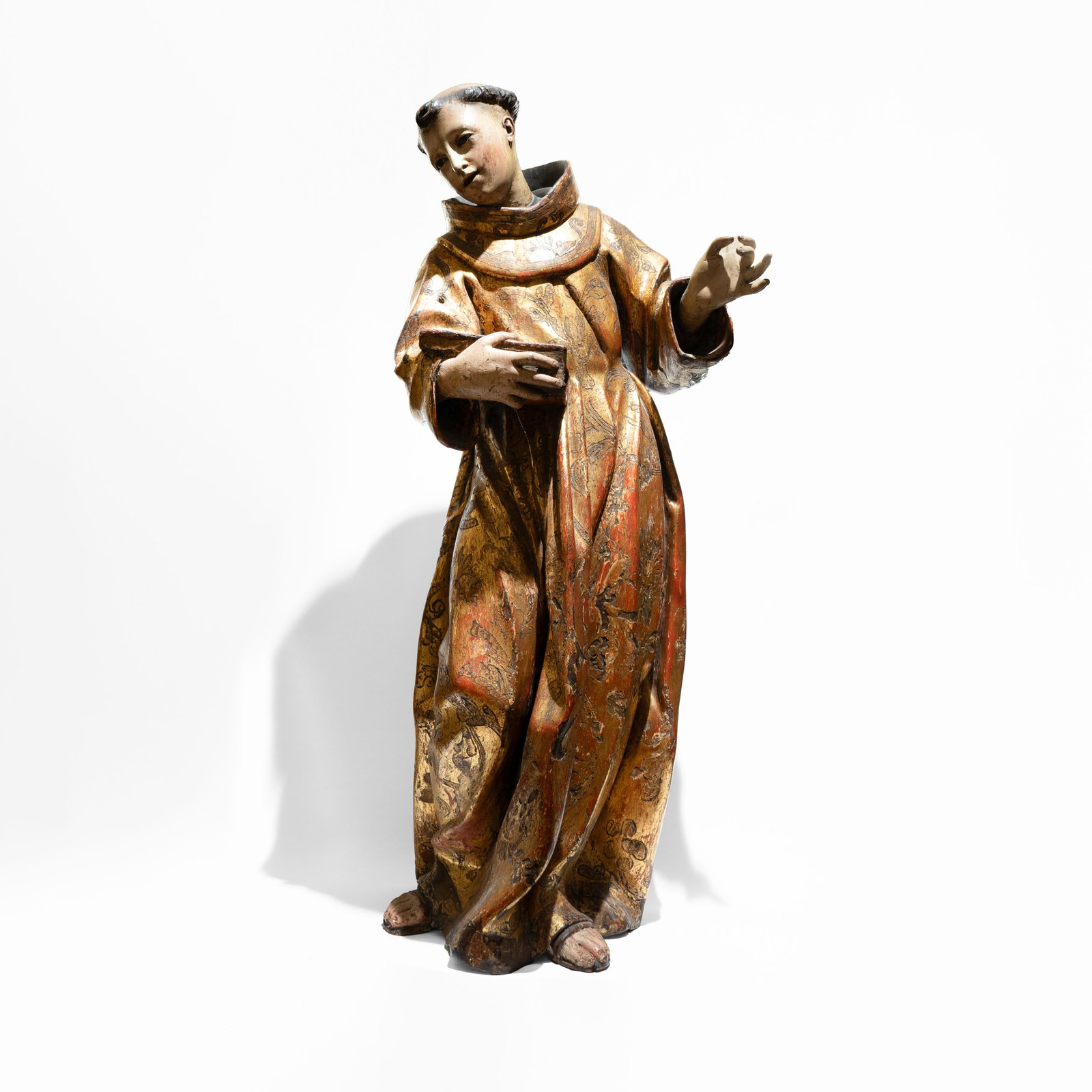 Portuguese or Spanish Polychrome, Gilded and "estofado" Wooden Sculpture of a Saint 18th Century (1 of 3)
