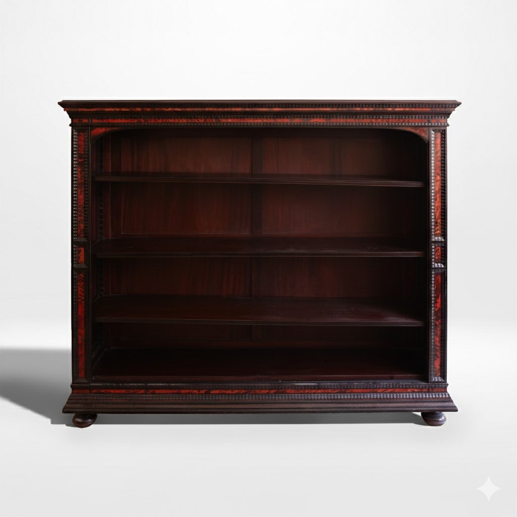 A black wood bookcase with "red tortoise shell"and sliding glass door Art Nouveau (1 of 1)