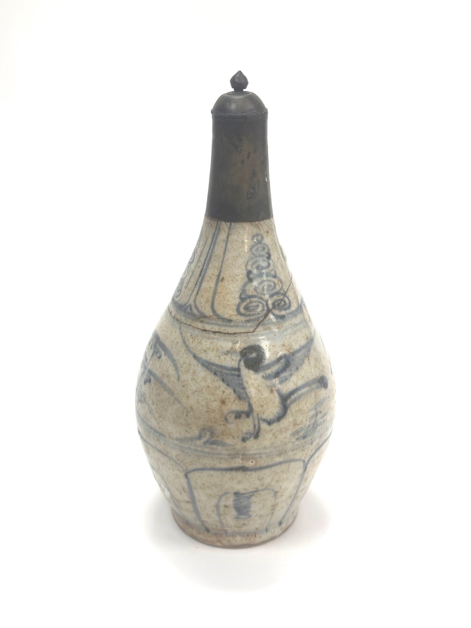 A Blue and White 'Birds' Bottle Vase with Metal Mount Vietnam, Lê Dynasty, Late Trần to (1 of 1)