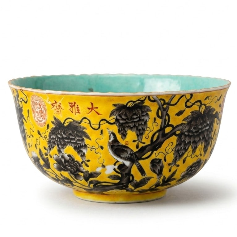 An Imperial Yellow-ground Grisaille-decorated 'dayazhai' Bowl China, Qing Dynasty, Guangxu Period (1 of 2)