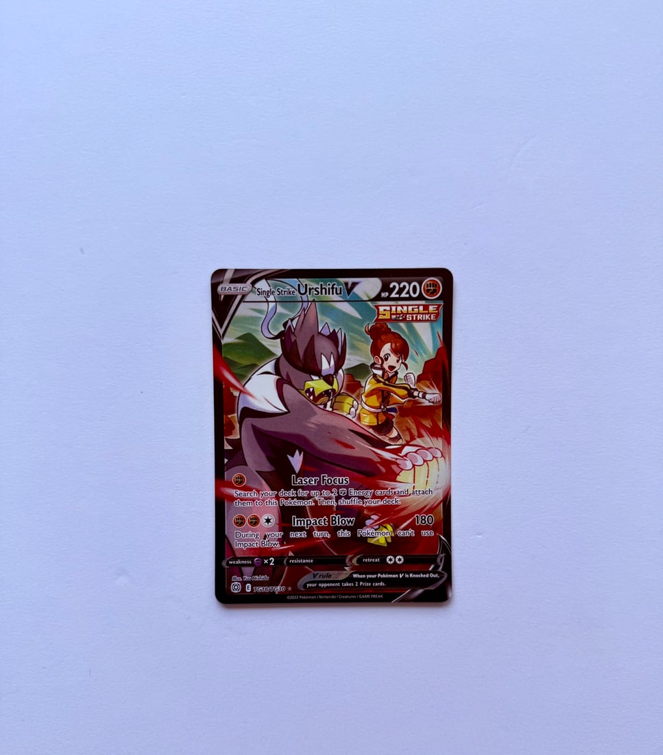Single Strike Urshifu V TG18/TG30 Pokemon Card: Single Strike Urshifu V TG18/TG30 Pokémon card. Card is in Near Mint condition. Please see photos for overall condition before bidding.