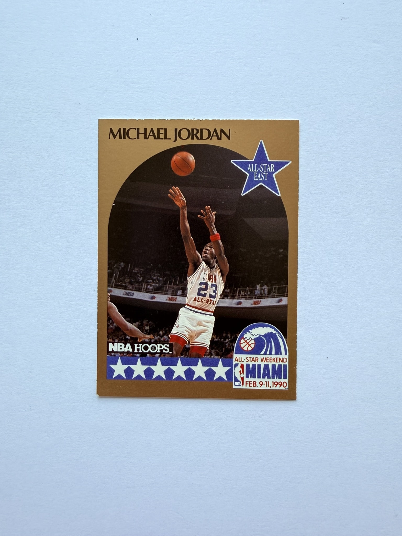 Michael Jordan NBA Hoops All Star Weekend Miami 1990 Card: Michael Jordan NBA Hoops All-Star Weekend Miami 1990 basketball card featuring the Chicago Bulls icon.