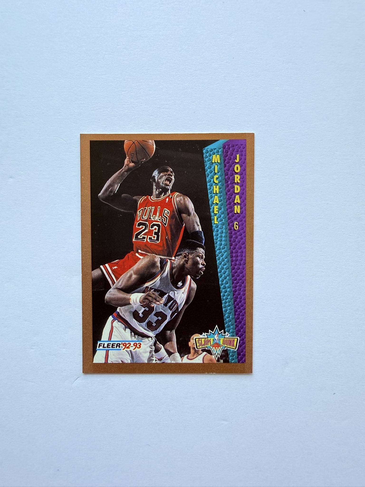 Michael Jordan Fleer 92 93 Slam Dunk Basketball Card: Michael Jordan Fleer 1992-93 Slam Dunk basketball card featuring the Chicago Bulls icon.