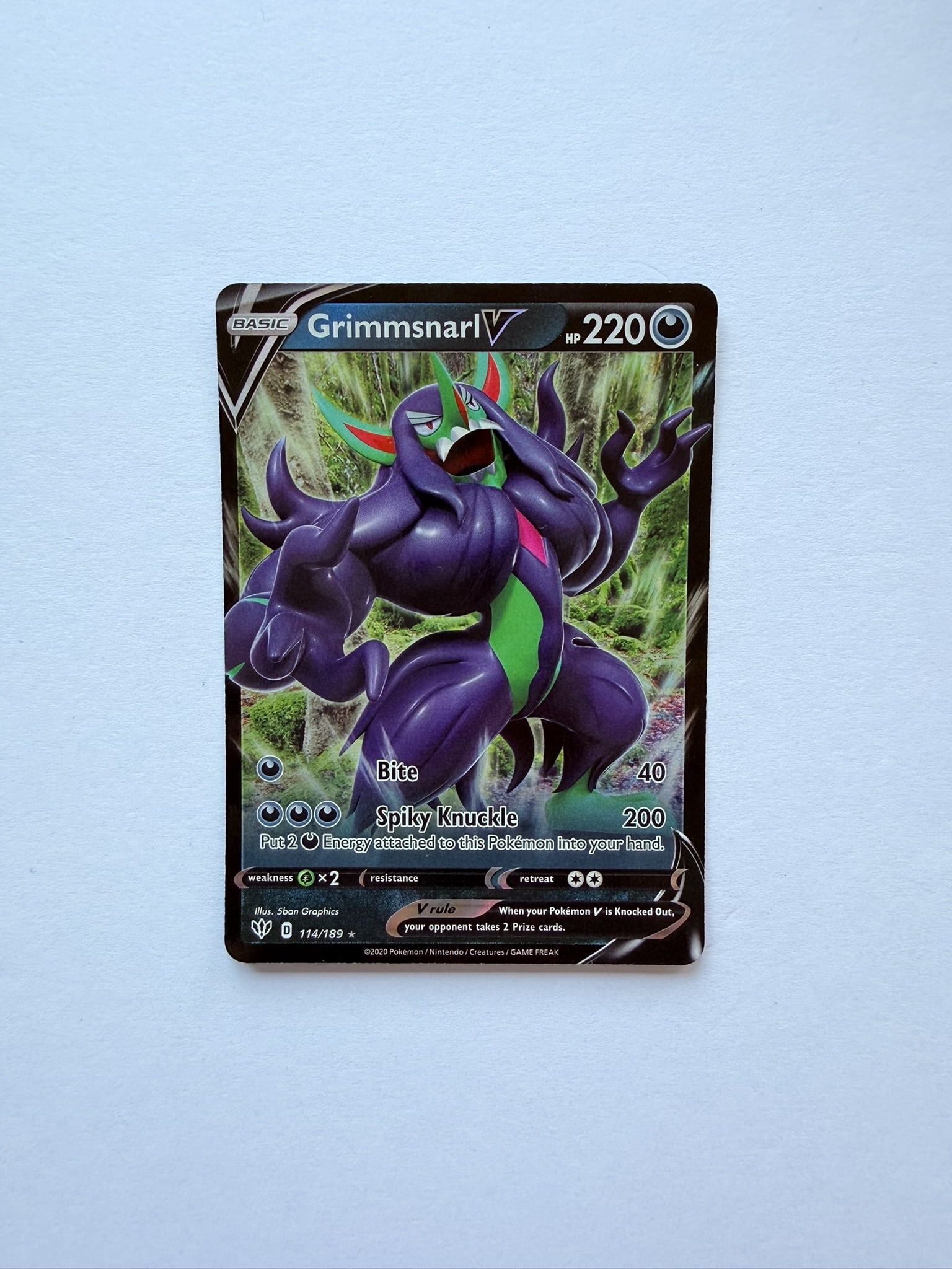 Pokemon Grimmsnarl V 114/189 Darkness Ablaze Ultra Rare Holo: Pokémon Grimmsnarl V ultra rare holo card from the Darkness Ablaze set. Features full-art style Pokémon V design with strong display appeal.
