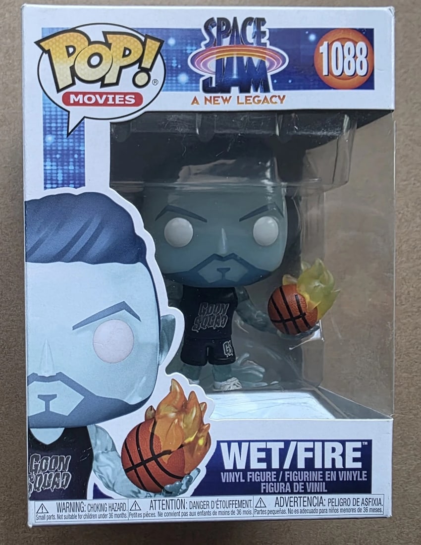 Funko Pop! Movies Space Jam A New Legacy Wet/Fire #1088 Vinyl Figure: Funko Pop! Movies Space Jam A New Legacy Wet/Fire #1088 vinyl figure. Features translucent blue design with flaming basketball.