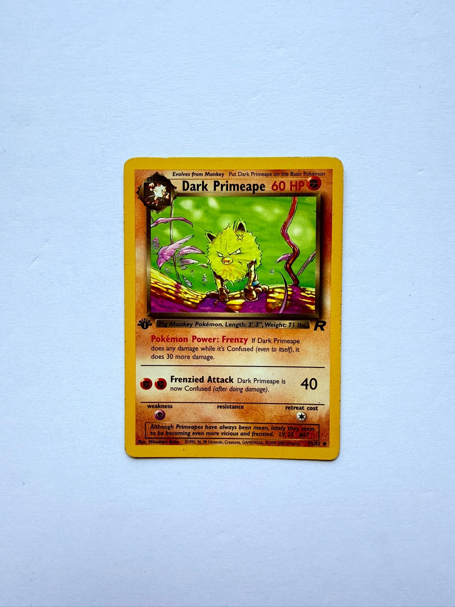 2000 Pokemon Team Rocket Dark Primeape #43/82 Uncommon Trading Card (1 of 2)