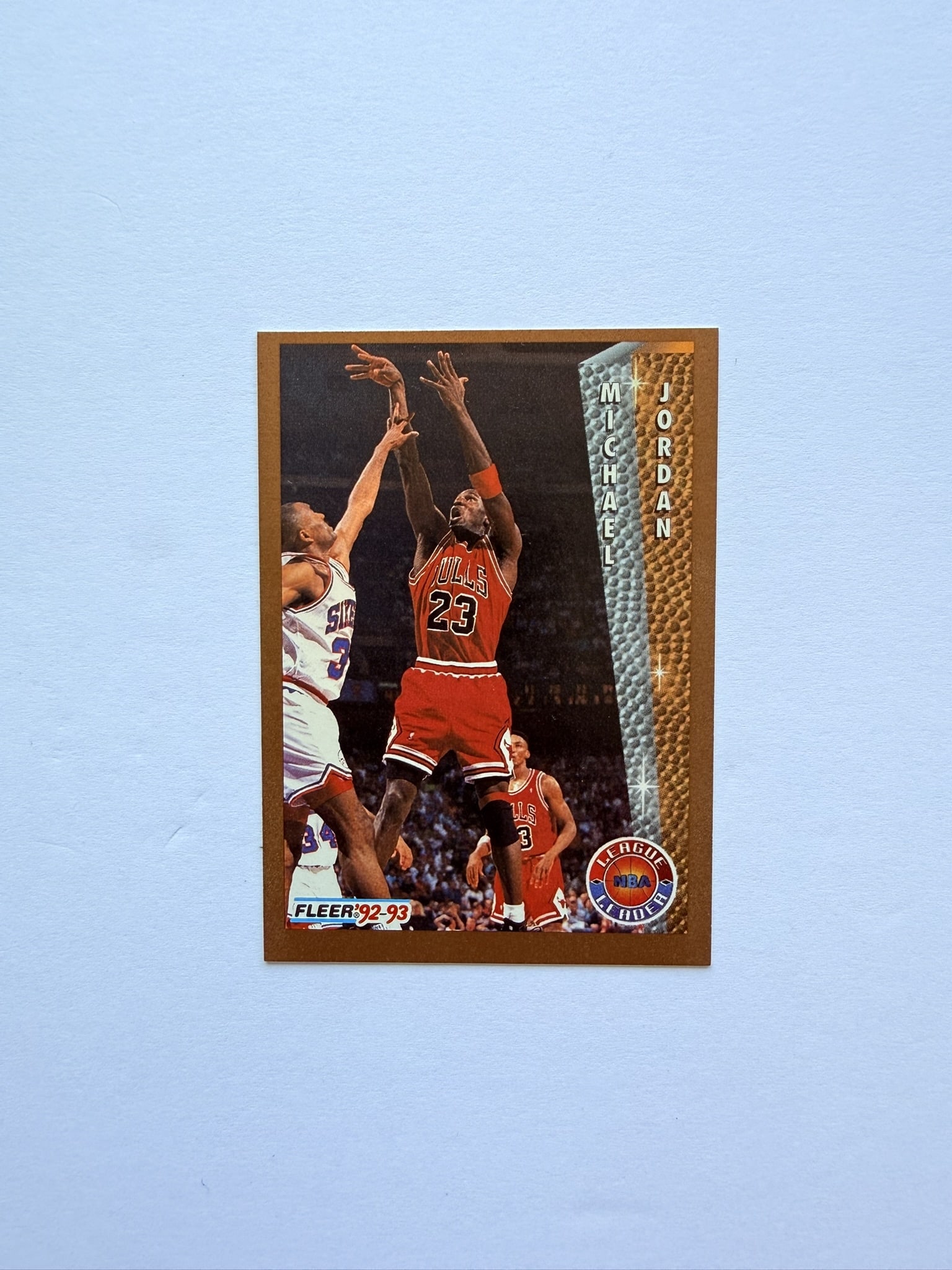 Michael Jordan Fleer 92 93 League Leaders Basketball Card: Michael Jordan Fleer 1992-93 League Leaders basketball card featuring the Chicago Bulls superstar.