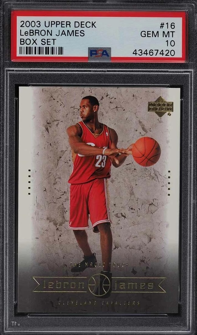 2003 Upper Deck LeBron James Box Set #16 PSA 10 Gem Mint Rookie Card: Offered is a 2003 Upper Deck LeBron James Box Set #16, professionally graded PSA 10 Gem Mint. Issued during LeBron James' celebrated rookie season, this card is among the most desirable early releases
