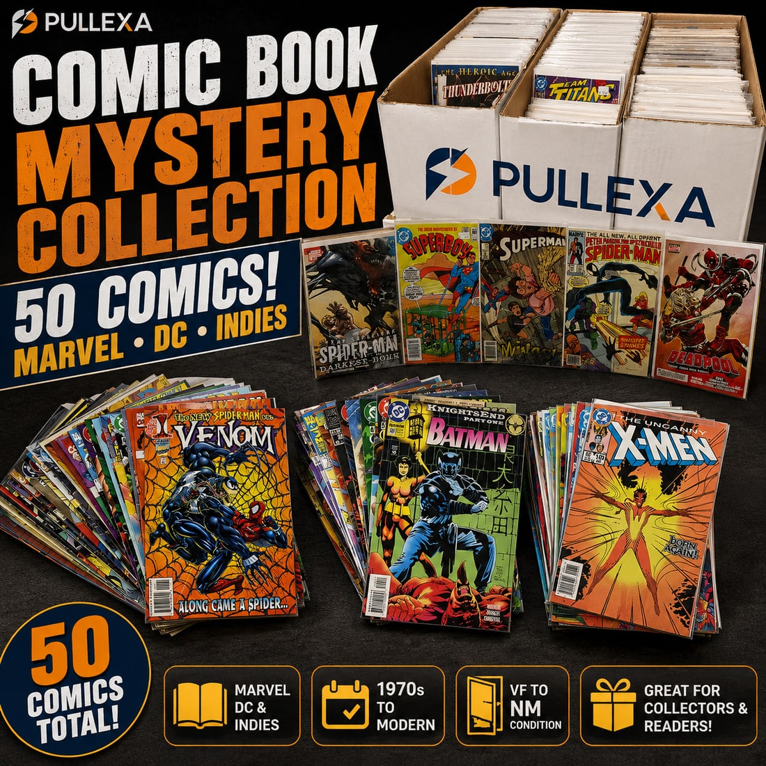 Large Assorted Comic Book Collection of 50 Marvel, DC & Independent Comics, c. 1970s–Modern (1 of 1)