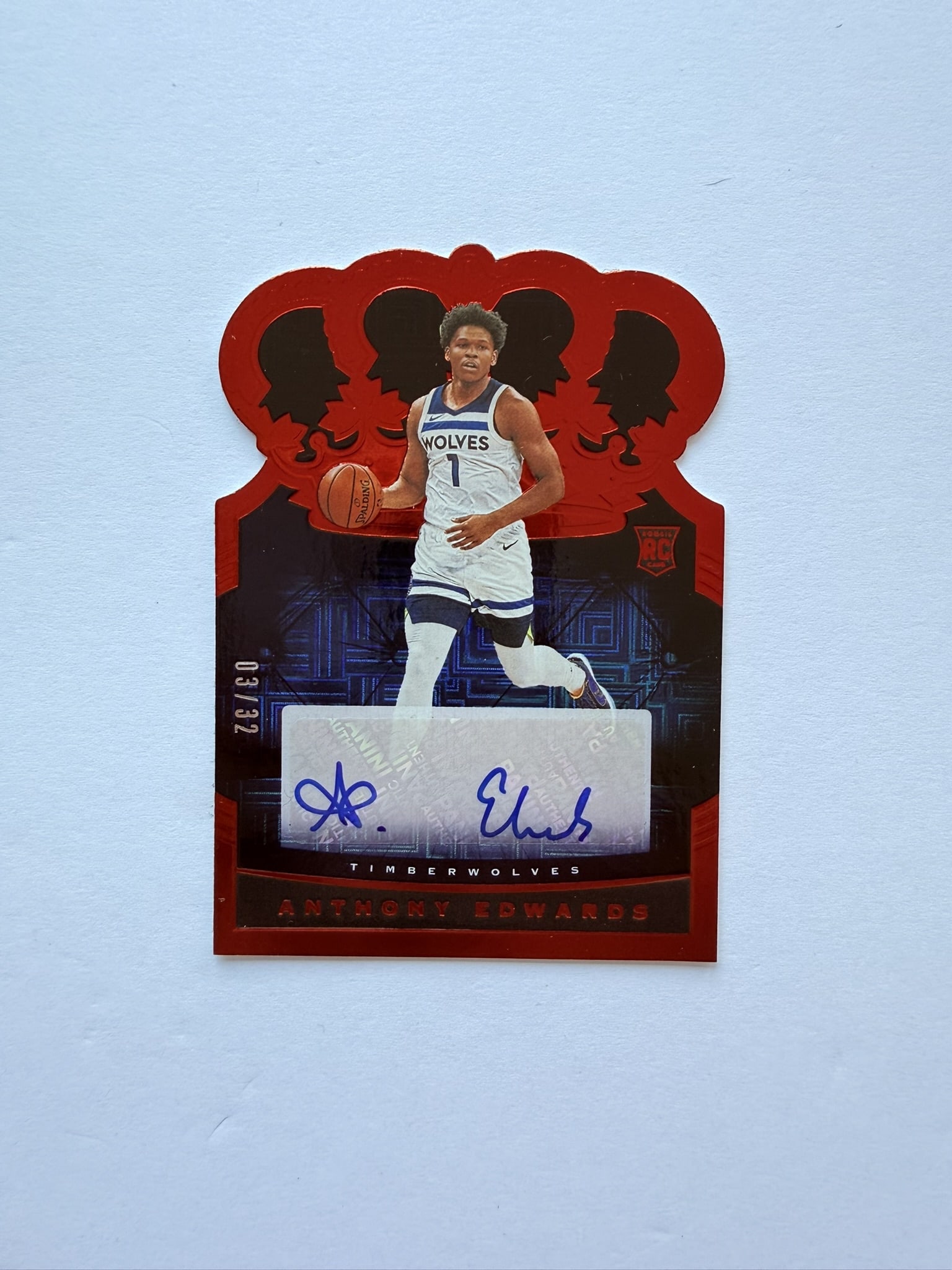 Anthony Edwards Rookie Auto Red Parallel 03/32 Timberwolves Card (1 of 2)