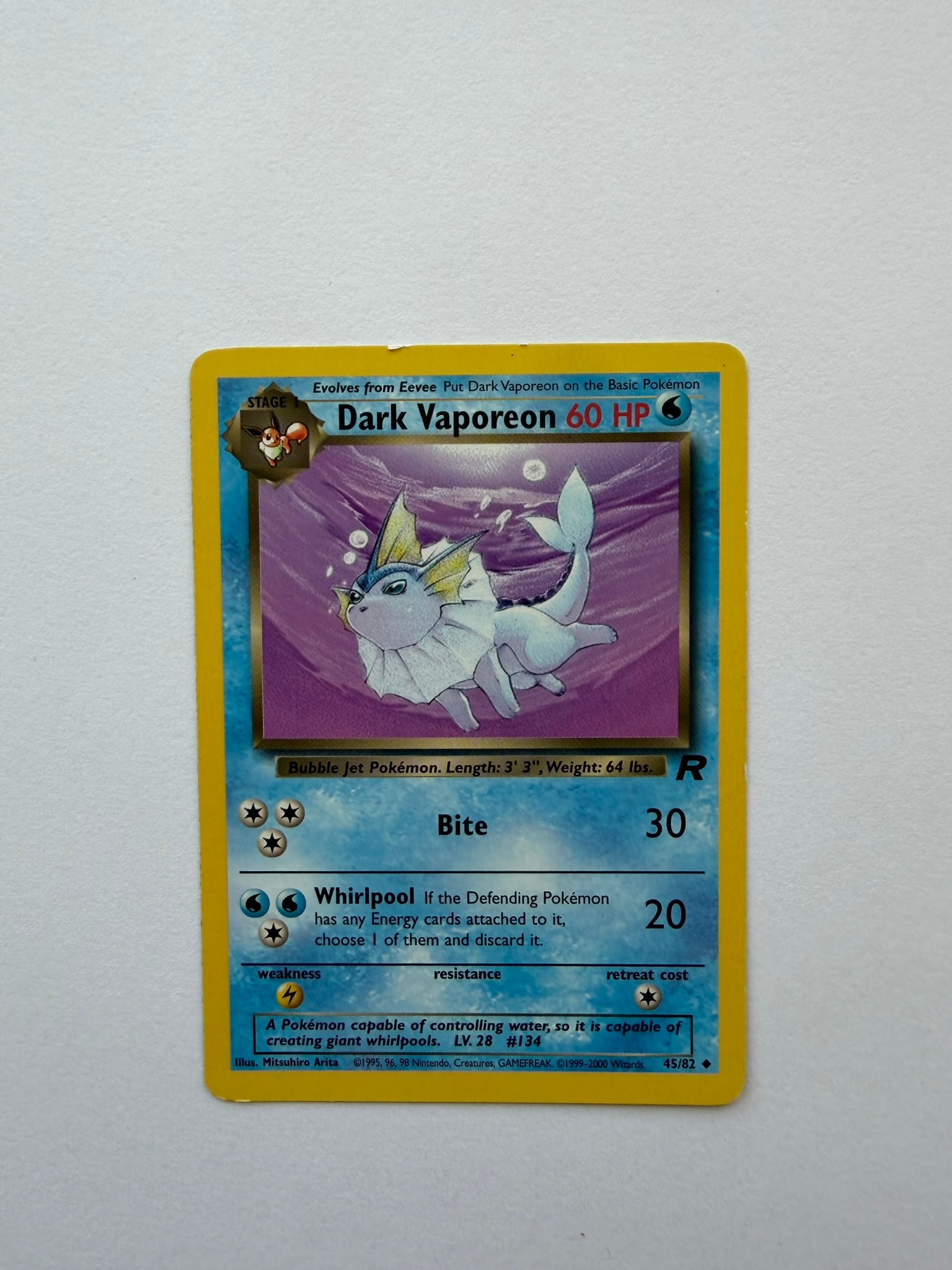 2000 Pokemon Dark Vaporeon 45/82 Team Rocket (1 of 2)