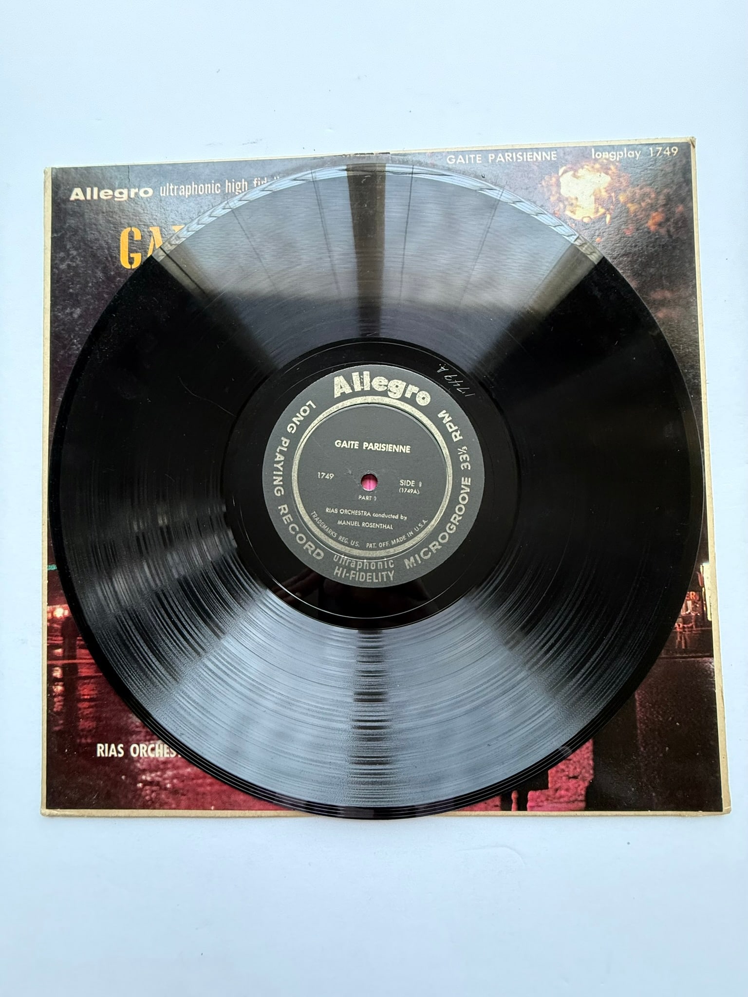 RIAS Orchestra Conducted by Manuel Rosenthal – Gaite Parisienne LP: Classical favorite Gaîté Parisienne performed by the RIAS Orchestra under Manuel Rosenthal. Allegro ultraphonic high fidelity pressing with striking Paris nightlife cover art.