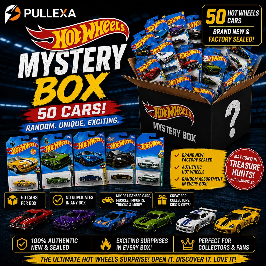 Hot Wheels Mystery Box | 50 Factory Sealed Cars | Random Diecast Lot | Licensed Cars, Muscle Cars (1 of 2)